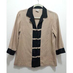 VTG Pine Cove Womens Relax India Lightweight Linen Tunic Top Tan Black Size 6